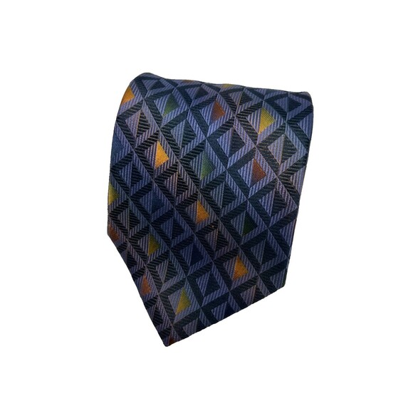 Bruno Piattelli 100% Silk Tie Geometric Pattern Blue Multicolor 58.5” x 4” - Picture 2 of 6